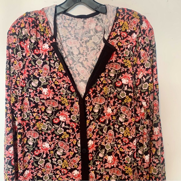 Cuddl Duds Softwear black floral stretch hooded button front cardigan / Robe M - Picture 5 of 6